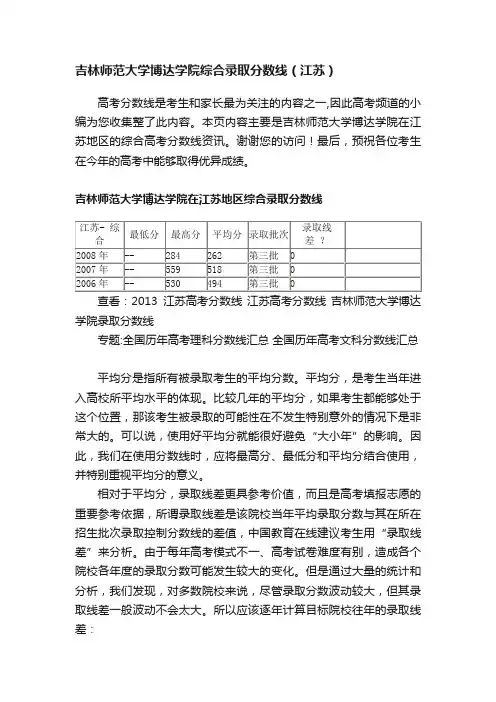 吉林师范大学博达学院综合录取分数线（江苏）