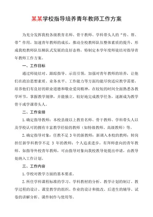职称评审模板-指导培养青年教师方案及记录表