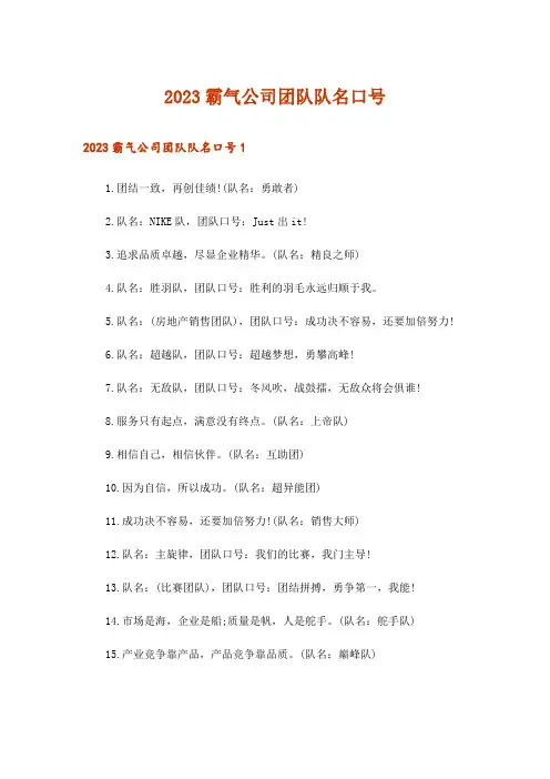 2023霸气公司团队队名口号