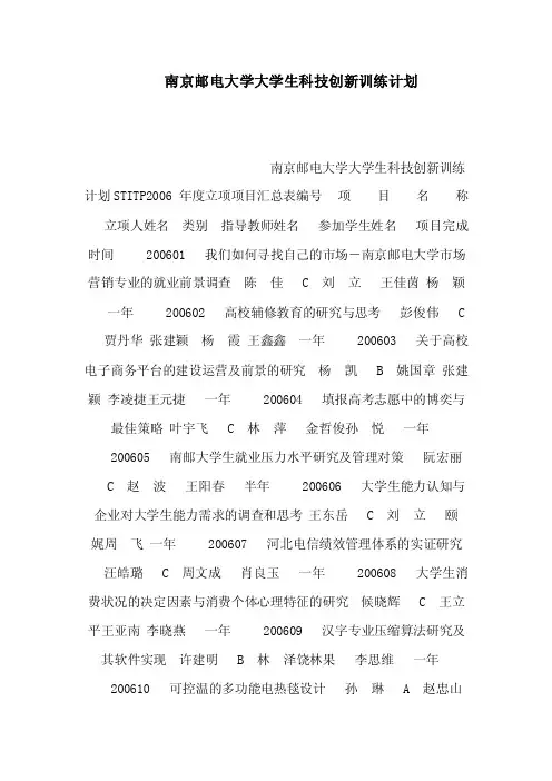 南京邮电大学大学生科技创新训练计划（可编辑）