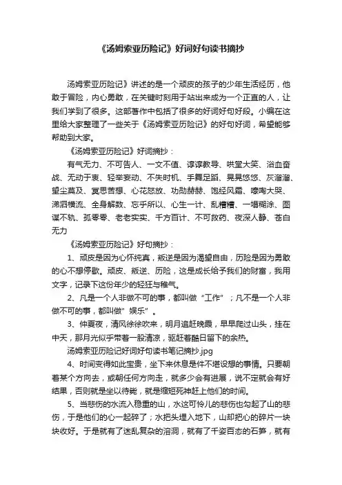 《汤姆索亚历险记》好词好句读书摘抄
