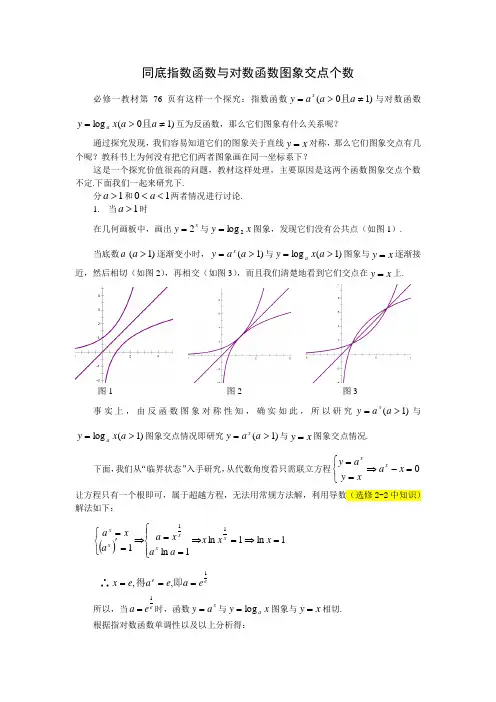 同底指数函数与对数函数图象交点个数