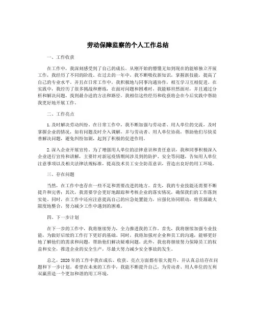 劳动保障监察的个人工作总结