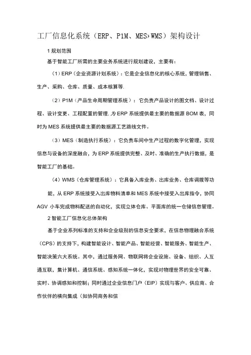 工厂信息化系统(ERP、PLM、MES、WMS)架构设计