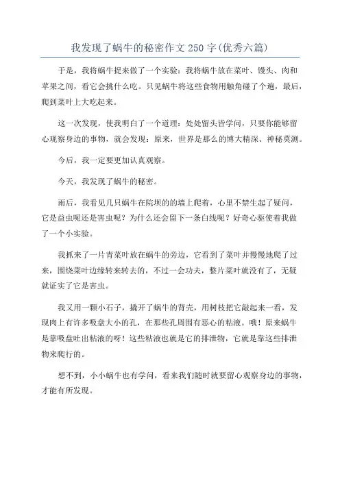 我发现了蜗牛的秘密作文250字(优秀六篇)