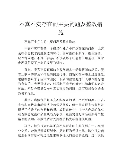 不真不实存在的主要问题及整改措施