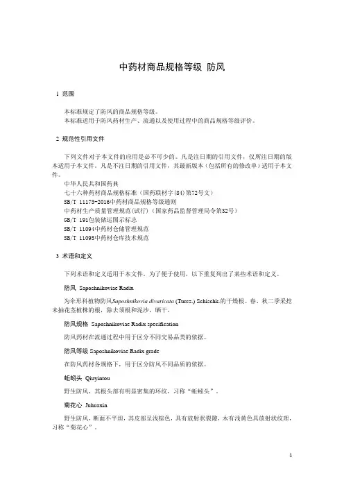 中药材商品规格等级 防风