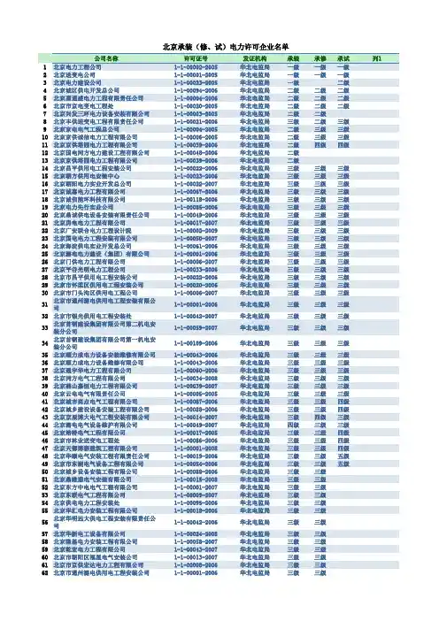 北京承装 修 试 电力许可企业名单
