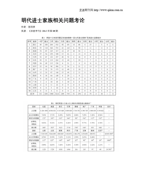 明代进士家族相关问题考论