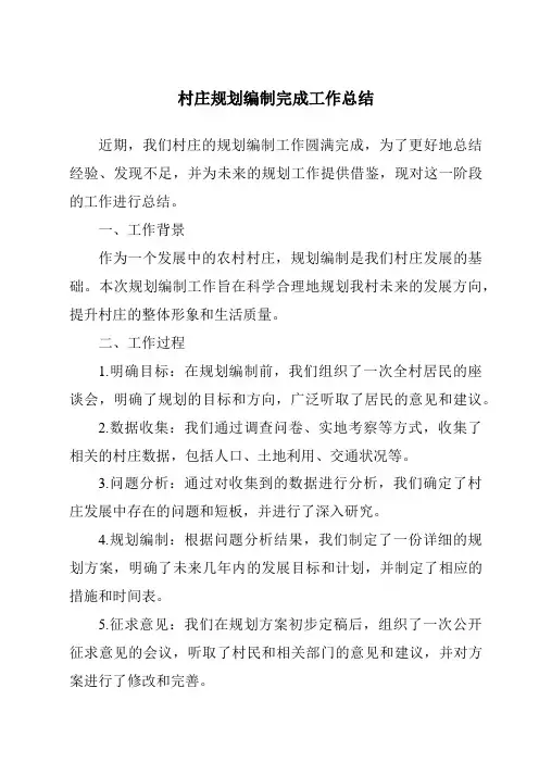 村庄规划编制完成工作总结