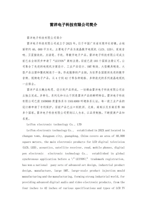 雷洋电子科技有限公司简介