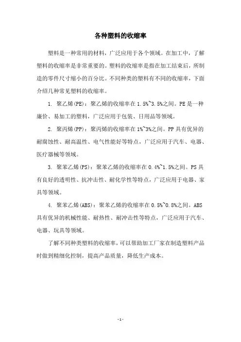 各种塑料的收缩率