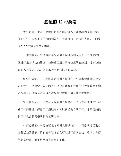 签证的12种类别