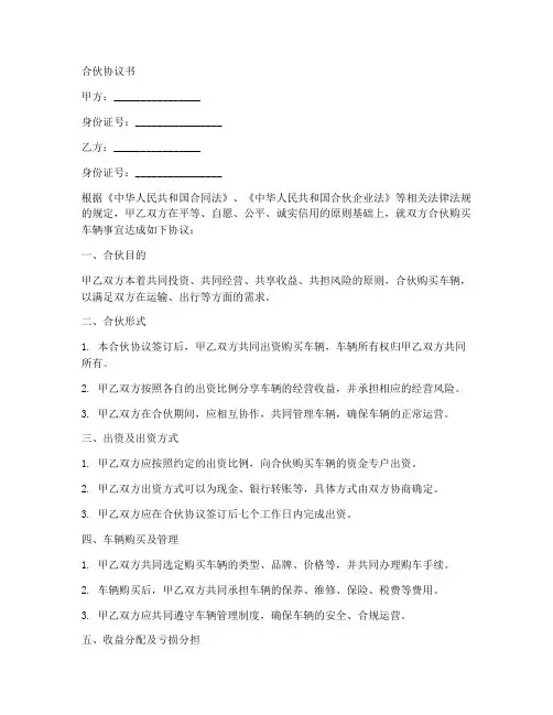 两人合伙协议书范本买车