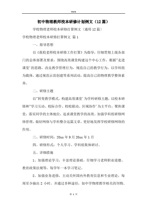 初中物理教师校本研修计划例文(12篇)