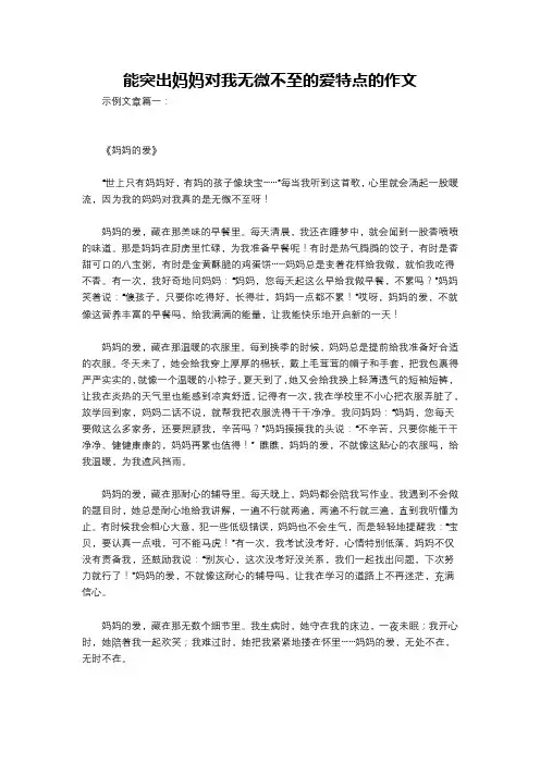 能突出妈妈对我无微不至的爱特点的作文