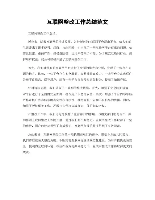 互联网整改工作总结范文