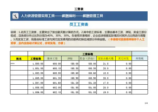 人力资源管理员工工资表表格