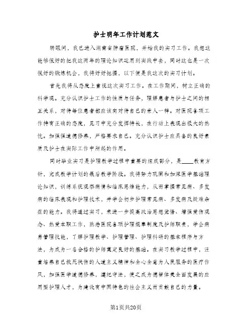 护士明年工作计划范文(6篇)