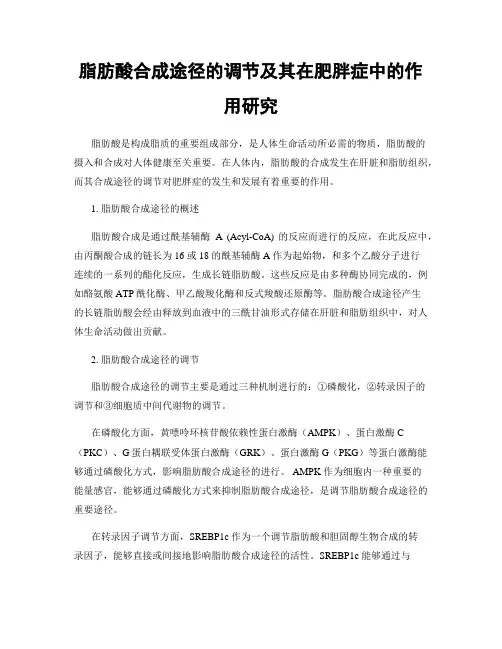 脂肪酸合成途径的调节及其在肥胖症中的作用研究