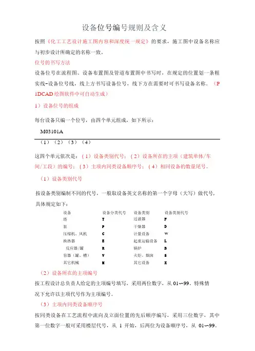 设备位号编号规则及含义及管道代号