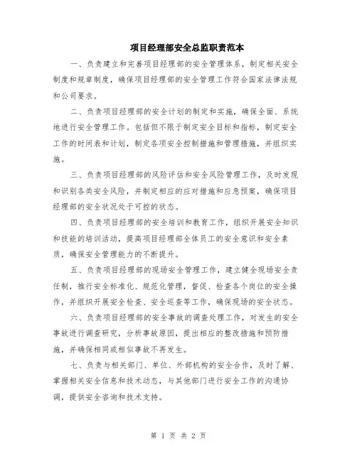 项目经理部安全总监职责范本