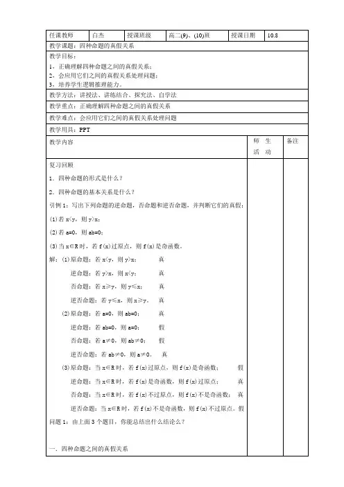 四种命题的真假关系