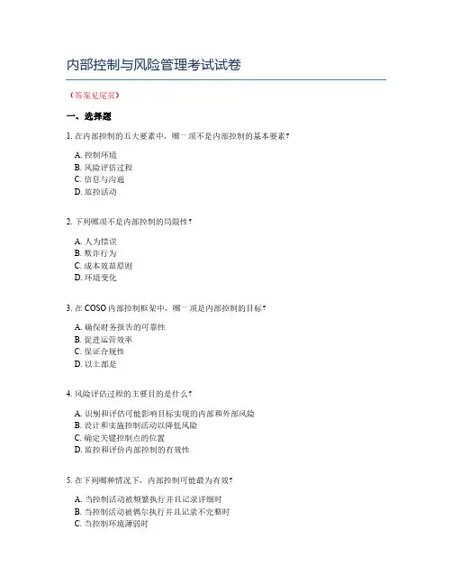 内部控制与风险管理考试试卷