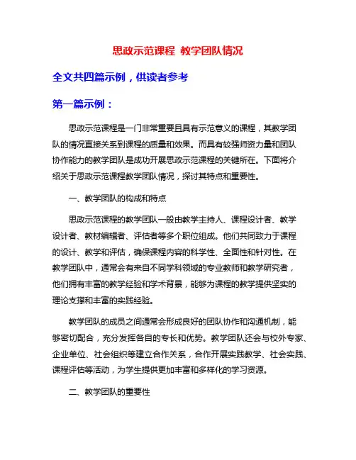 思政示范课程 教学团队情况