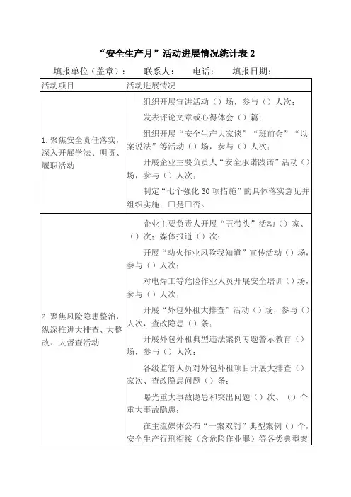 “安全生产月”活动进展情况统计表2