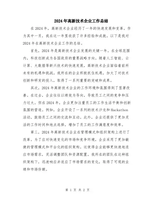 2024年高新技术企业工作总结