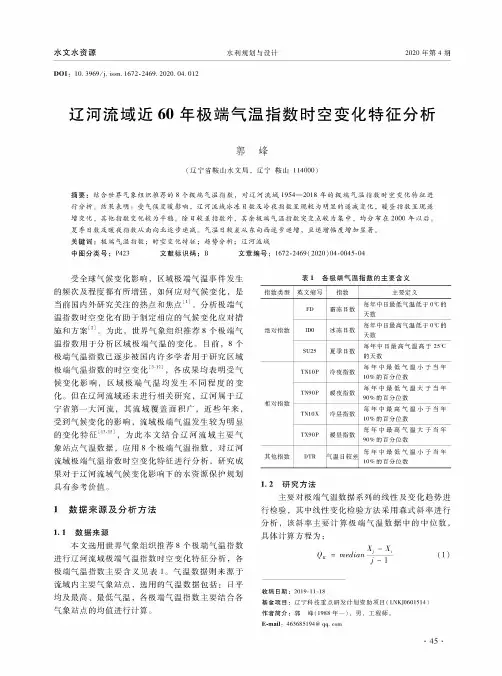 辽河流域近60年极端气温指数时空变化特征分析