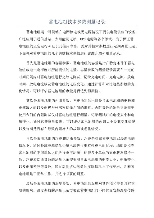 蓄电池组技术参数测量记录