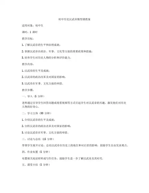 初中历史汉武帝微型课教案