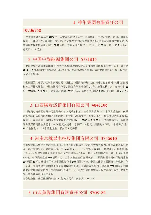 中国煤炭100强