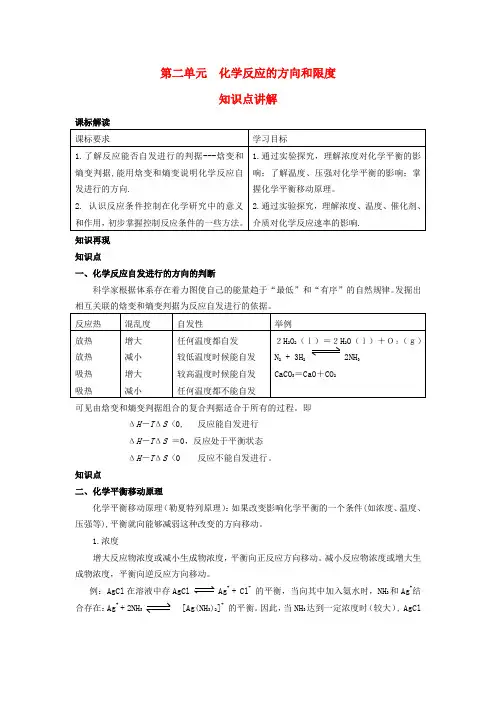 高中化学 2.2《化学反应的方向和限度》教案 苏教版选修4