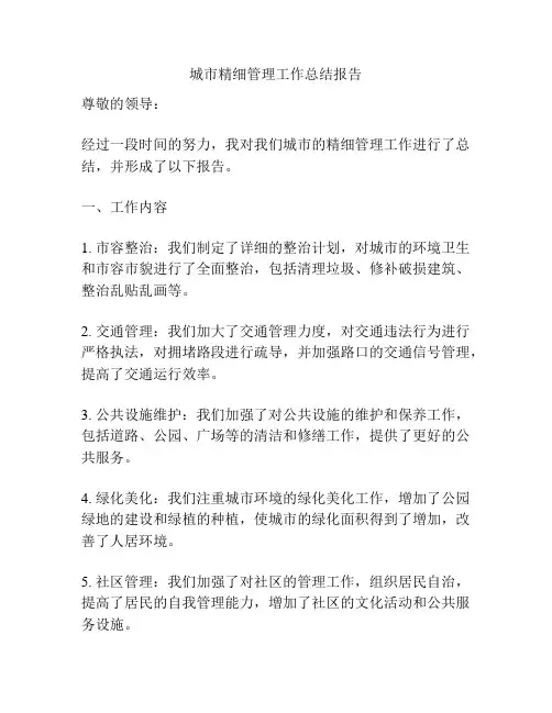 城市精细管理工作总结报告