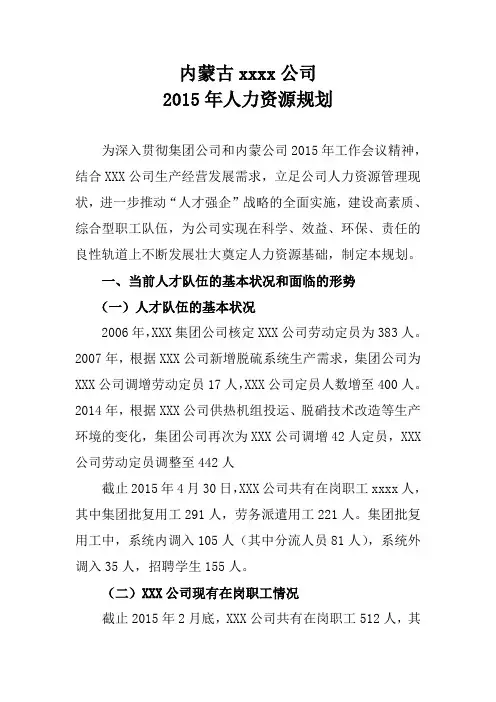 2015年度人力资源计划(修改版)
