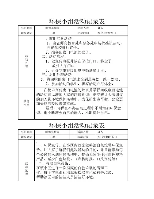 环保小组活动记录表