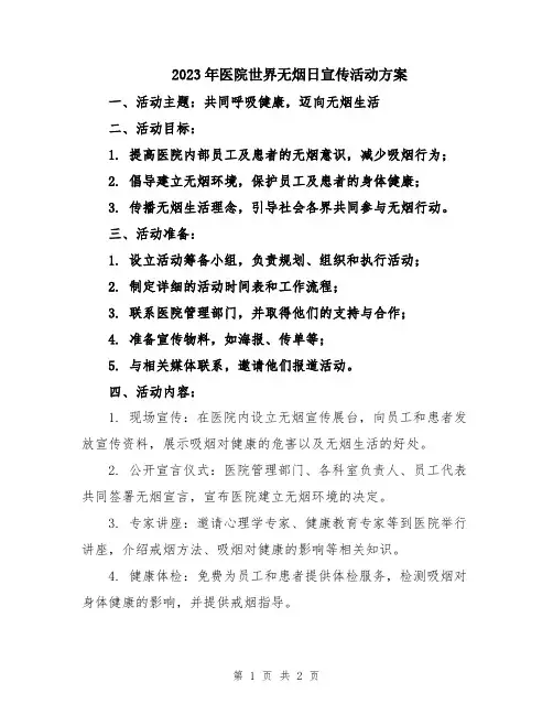 2023年医院世界无烟日宣传活动方案