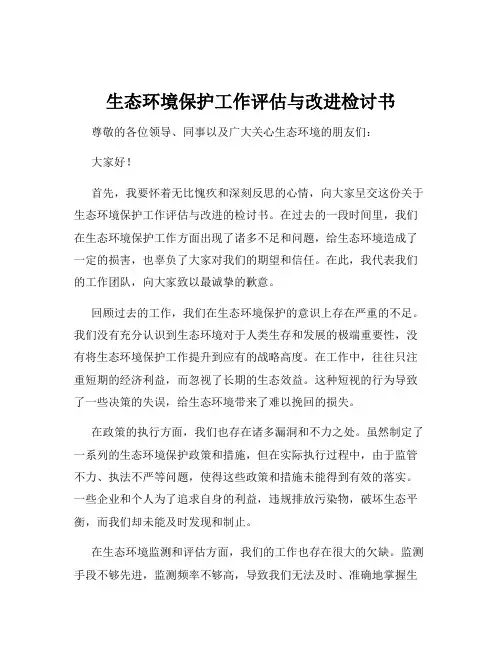 生态环境保护工作评估与改进检讨书