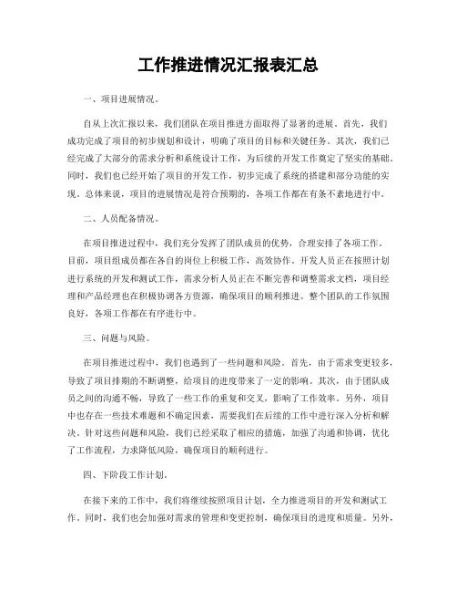 工作推进情况汇报表汇总