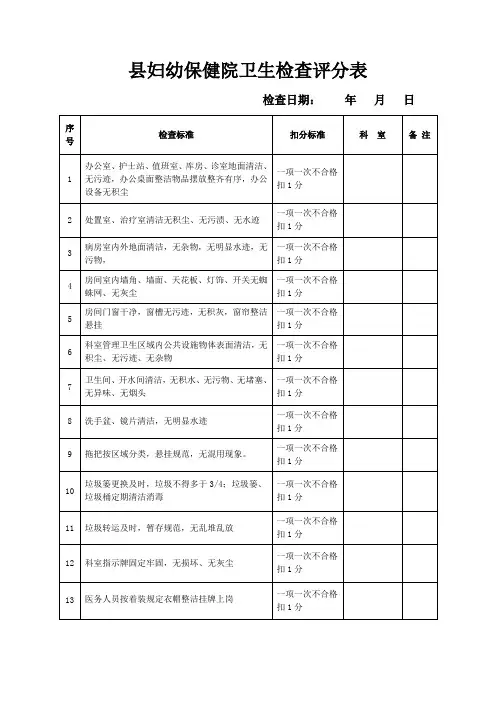 县妇幼保健院卫生检查评分表