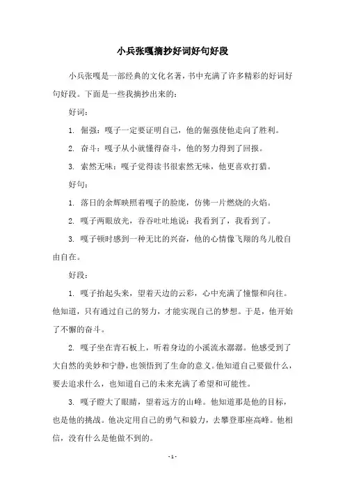 小兵张嘎摘抄好词好句好段