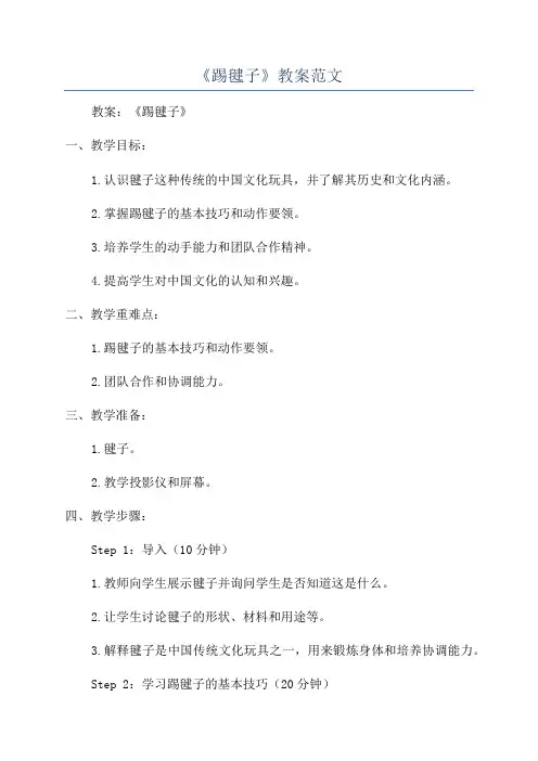 《踢毽子》教案范文