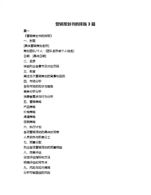 营销策划书的排版3篇