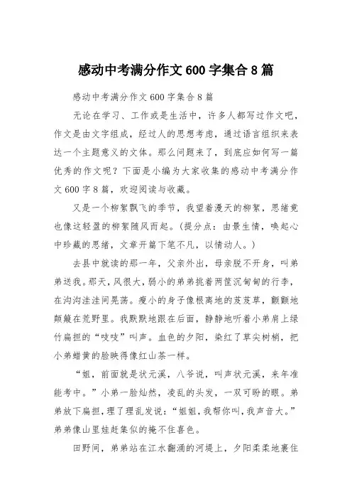 感动中考满分作文600字集合8篇