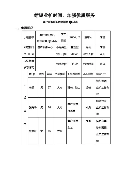 QC小组活动成果客户服务小组