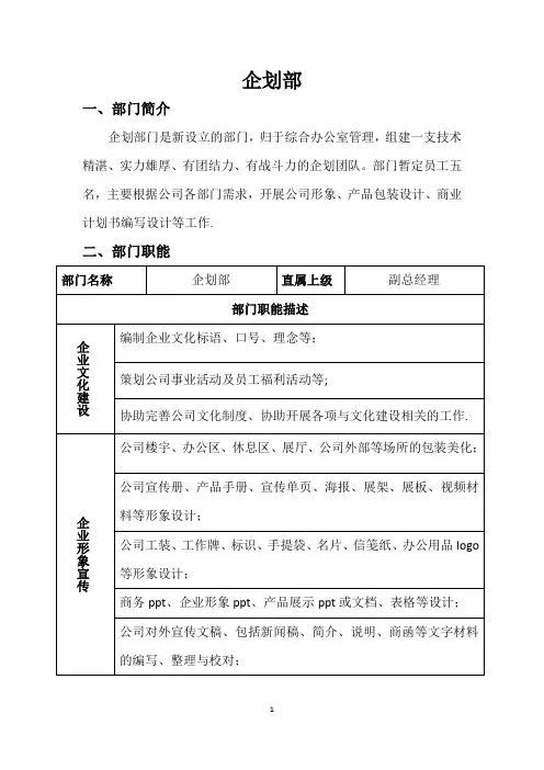企划部岗位职责说明书与工作流程