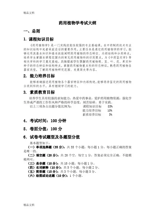 [精选]药用植物学(中药制药技术专业)考试大纲资料